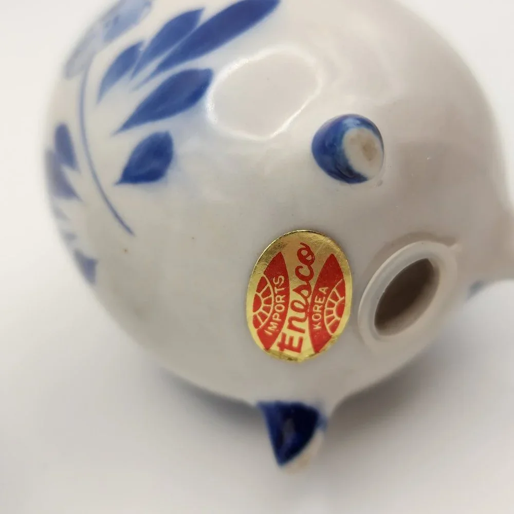 Vtg Enesco Holland Dutch Design Egg Shaped Blue White Salt & Pepper Shakers Set - Picture 4 of 8